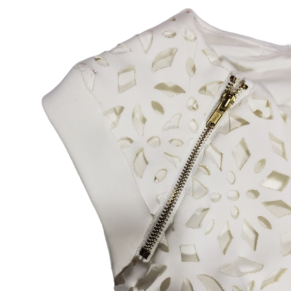 Enfocus Studio Ivory Sheath Dress Size 4 Floral Cutout Stretch Cocktail Party - Picture 8 of 16